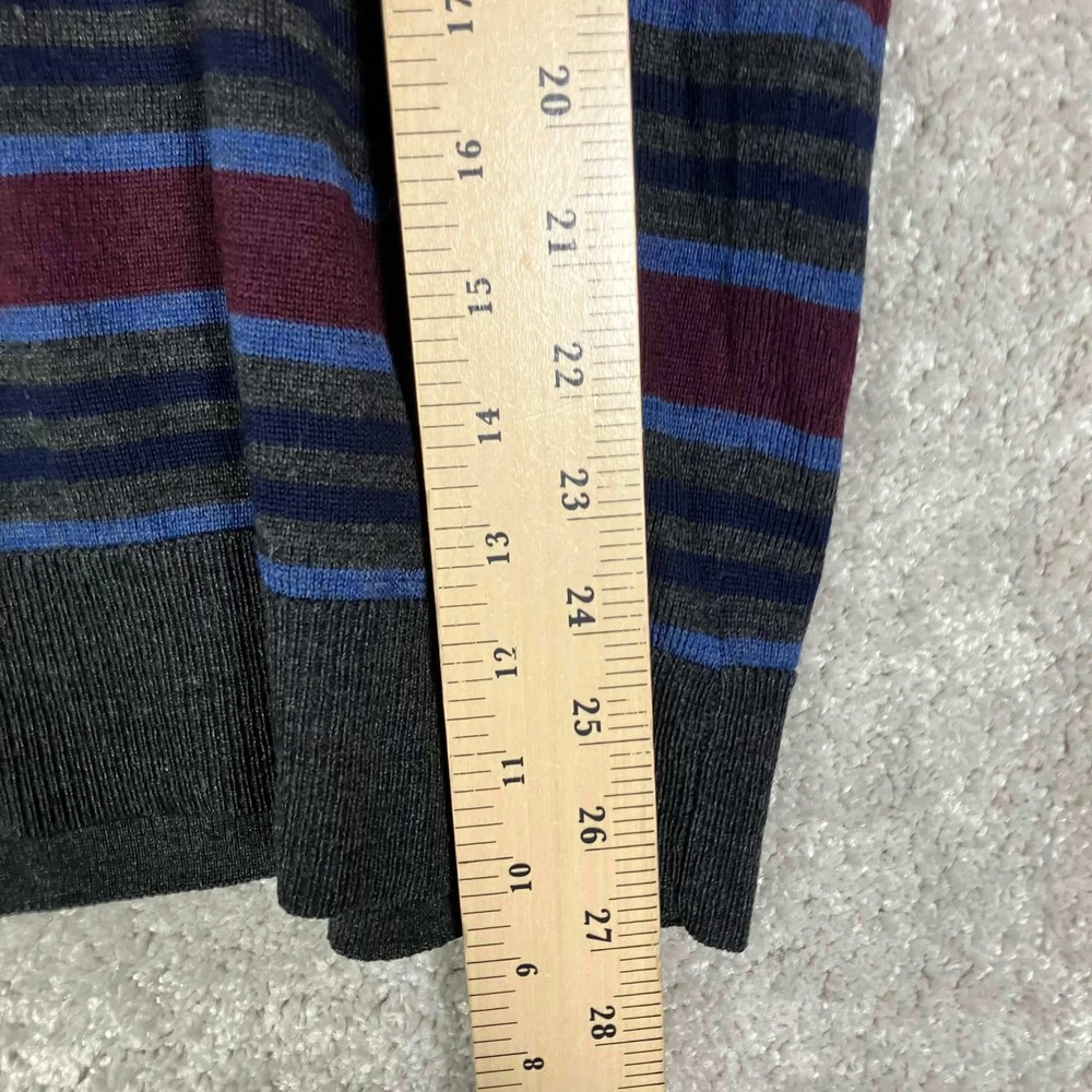 VTG Gap V-Neck Sweater Mens L Gray Blue Maroon Striped Italian Merino Wool 90s - Picture 10 of 14